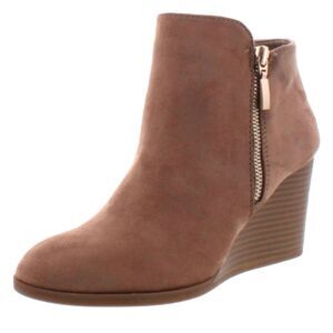 Ladies Faux Suede Brown wedge Round Toe booties sz 10